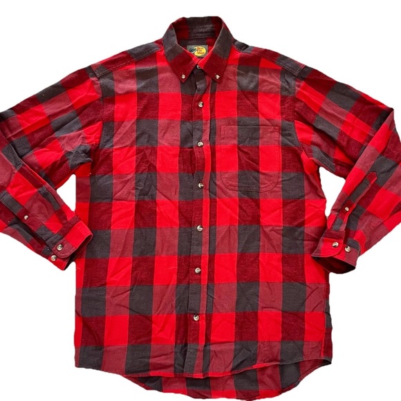 Bass Pro Shops Buffalo Plaid Button Up Shirt Men’s M Red Long Sleeve Pocket - Picture 1 of 9